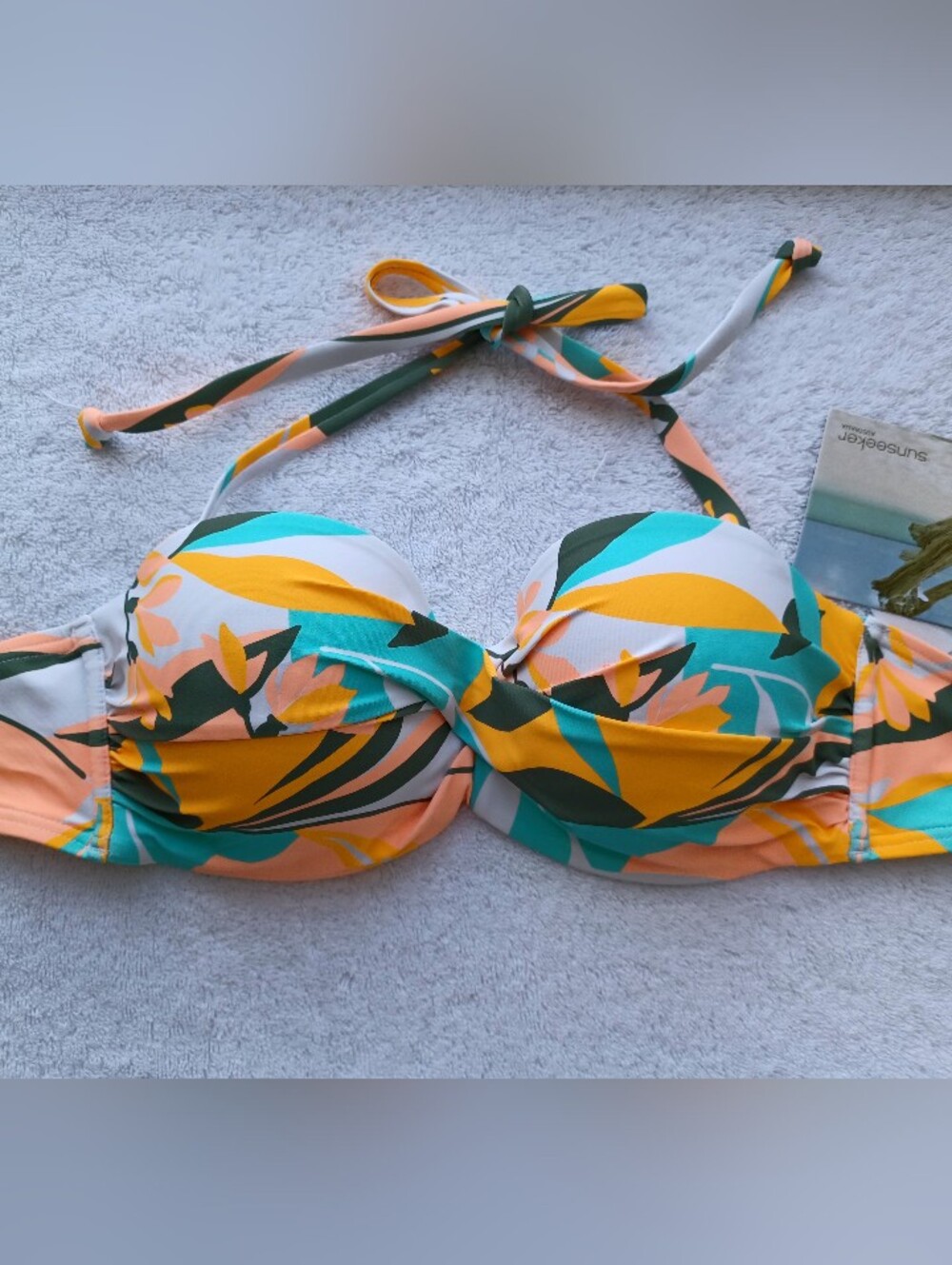 Sunseeker Multicolor Tropical Bandeau Bikini Top, Size 36B